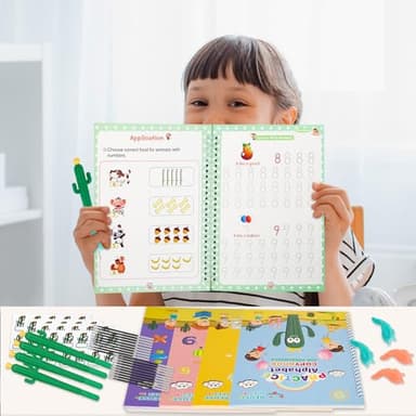 Upgraded Large Size Magic Practice Copybook for Kids, Reusable Grooved Handwriting Practice Book for Preschool Kids Age 3-8 Calligraphy with Catus Pens & Storage Bag (5PCS 7.3 * 10.3 inch) - Image 8