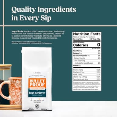 Bulletproof The High Achiever Ground Mushroom Coffee, 10oz, High Caffeine with Lion's Mane, B Vitamins and Adaptogens for Energy & Focus, Medium-Dark Roast - Image 2