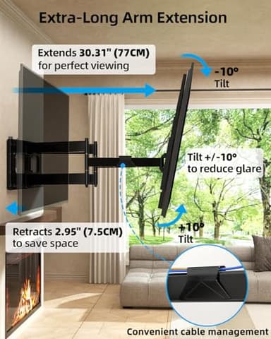 HOME VISION Full Motion Long Arm TV Wall Mount Bracket, Fits 75, 80, 85, 86, 98, 100 inch Flat or Curved TVs Up to 800x600 VESA & 165LBS, TV Mount with Full Motion, Swivel, Tilt, Extension, Heavy Duty - Image 4