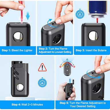 TOPKAY 2 Pack Torch Lighter Mini Refillable Triple 3 Jet Flame Butane Lighter Windproof Adjustable Flame Torch Lighter for Candle Grill Kitchen Fireworks Camping(without Fuel), Black Blue - Image 7