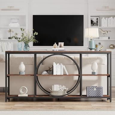 Tribesigns Extra Long Console Table, 70.9 inch Narrow Sofa Tables with 3 Tier Wood Storage Shelves Industrial Metal Frame for Entryway Hallway Living Room Behind Couch, Rustic Brown Black - Image 7