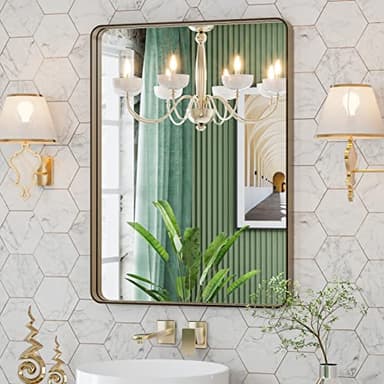 LOAAO 22”X30” Bronze Bathroom Mirrors for Vanity, Rounded Rectangle Brushed Bronze Metal Frame Mirror, Anti-Rust, Hangs Horizontally or Vertically - Image 7