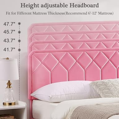VECELO Full Size Bed Frame Premium Velvet Upholstered Platform with Height Adjustable Headboard/Mattress Foundation, Solid Wooden Slat Support, No Box Spring Needed/Easy Assembly - Image 6