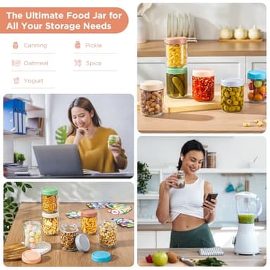 DRKIO 16 Oz Overnight Oats Containers with Lids - 6 Pack Glass Storage Jars with Airtight Lids Wide Mouth Mason Food Jars Great for Meal Prep Salad Chia Pudding Snacks Yogurt Sugar Spice Cereal - Image 7