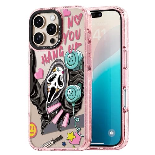 Rosarnnah Compatible for iPhone 16 Pro Max Case Cute - Durable Shockproof 6.6 ft Drop Impact Phone Case - Glitter Pink Funny Skeleton Design for iPhone 16 Pro Max 6.9" - Image 1