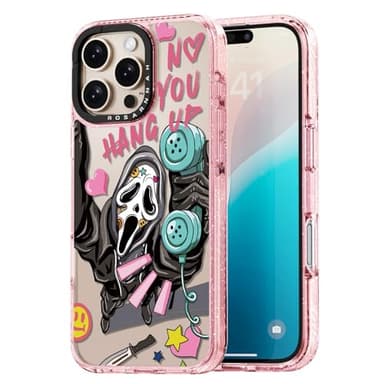 Rosarnnah Compatible for iPhone 16 Pro Max Case Cute - Durable Shockproof 6.6 ft Drop Impact Phone Case - Glitter Pink Funny Skeleton Design for iPhone 16 Pro Max 6.9" - Image 1