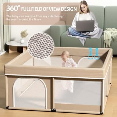 Omzer Baby Playpen with Mat 71"×59" - Extra Large Playpen for Babies and Toddlers with Mat Included, Safety Playard for Baby with Gate, All-Wrapped Soft Sponge Baby Gate Playpen with Stable Mat Velcro - Image 7
