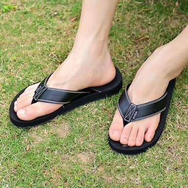 RYIDA Mens Flip Flops, Waterproof Pool & Beach Essential Summer Sandals with Arch Support,Comfy Flipflops for Men, Comfort Casual Thong Sandals with Soft Upper Size 8(Black) - Image 5