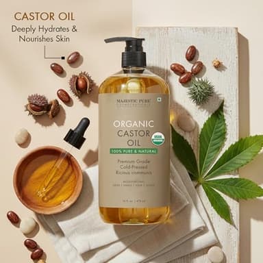Majestic Pure Organic Castor Oil 16 Fl Oz - 100% Pure and Natural - Premium Grade Carrier Oil - Hair, Eyelashes and Eyebrows - Hair Oil and Body Oil - Expeller Pressed - Hexane Free - Image 3