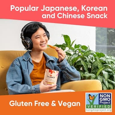 Yammy Dried Sweet Potato Sticks (18 Pack) - 1 Ingredient Healthy Asian Snack for Adults & Kids (Japanese, Korean, Chinese Food) - Vegan, Gluten-Free, 3g Protein, 4g Fiber, 12 Vitamins & Minerals, 2.5oz - Image 3