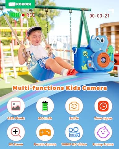 KOKODI Kids Camera Toy Digital Camera for Kids, Dinosaurs Birthday Gifts for Boys Age 3-12, 1080P HD Video Camera for Toddler, Children Toys for 3 4 5 6 7 8 9 Year Old Boys with 32GB SD Card - Image 4