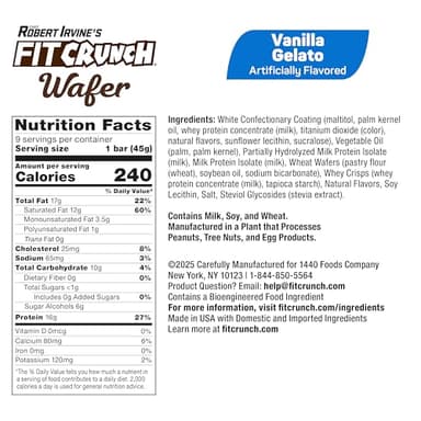 FITCRUNCH Wafer Protein Bars, 16g of Protein & 1g of Sugar (9 Bars, Vanilla Gelato) - Image 2