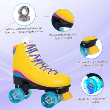 Nattork Roller Skates for Women Outdoor Indoor Four-Wheel Fun Fashionable Roller Skates for Men Girls Boys Yellow - Image 2