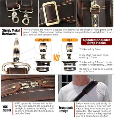 Masa Kawa Vintage Leather Briefcase for Men 17 Inch Laptop Computer Brief Case Business Travel Work Messenger Cross Body Shoulder Bags, Brown - Image 2