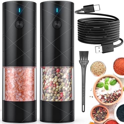 2Pack Electric Salt and Pepper Grinder Set USB Rechargeable with Warm LED Light, Adjustable Coarseness Lidaop Large Capacity Automatic Salt Pepper Mill Grinder for Kitchen, Restaurant, Outdoor, Black - Image 1