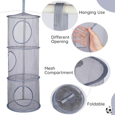 Basumee Stuffed Animals Net or Hammock 2 Pcs Stuffed Animals Storage Toy Net Hammock for Plushies Storage Organizer Mesh Kids Girls Room Decor, Gray, 3 Tiers - Image 3