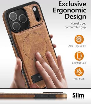 WTCASE Magnetic for iPhone 17 Pro Max Leather Case,Built-in Invisible Stand [Compatible with Magsafe] Protective Slim Kickstand Phone Cover for iPhone 17 Pro Max,Brown - Image 5