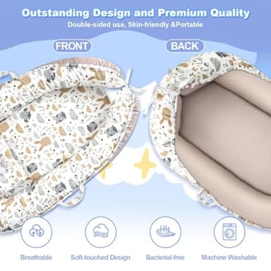 Baby Lounger, Portable Baby Lounger for Newborn 0–24 Months, Infant Nest for Travel, Floor Time, and Crib Use, Baby Essentials for Home (Hoot) - Image 5