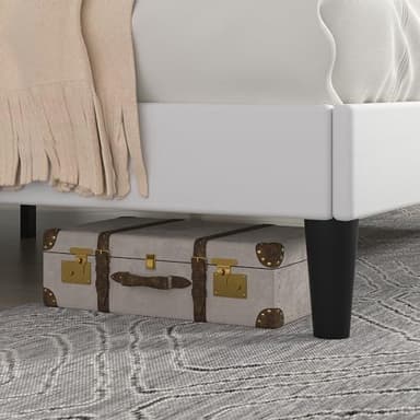 VECELO Full Size Bed Frame with Upholstered Headboard, Velvet Platform Bedframe Mattress Foundation, Strong Wood Slat Support, No Box Spring Needed,White - Image 4