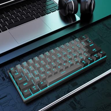 Snpurdiri 60% Wired Mechanical Gaming Keyboard, Ice Blue LED Backlit 61 Keys Mini Wired Office Keyboard for Windows Laptop PC Mac (Black-Grey, Red Switches) - Image 8