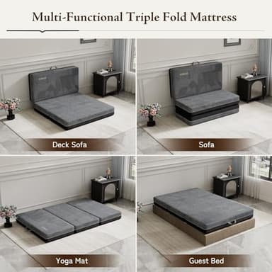 GEMBED Tri Folding Mattress Twin Size - Memory Foam Tri-fold Mattress, Handle & Non-Slip Bottom, Portable Foldable Sofa Bed Floor Chair for Travel RV Camping Guest Yoga - 6 Inch, 75"x38"x6" - Image 6