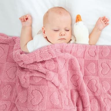 Plush Soft with Heart Checkered Baby Blanket,Fleece Infant Toddler Blankets for Girls Boys,Warm Lightweight Breathable Newborn Receiving Blankets for Crib Stroller 30"×39" (deep Pink, Heart) - Image 3