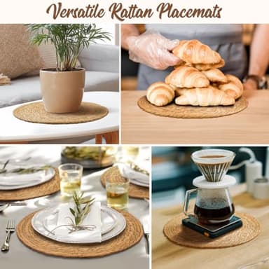 13 in Round Woven Placemats Plate Chargers Set of 10, Boho Farmhouse Rustic Woven Place Mats for Dining Table Decor, Rattan Wicker Table Mats Jute Braided Chargers for Dinner Plates - Image 6