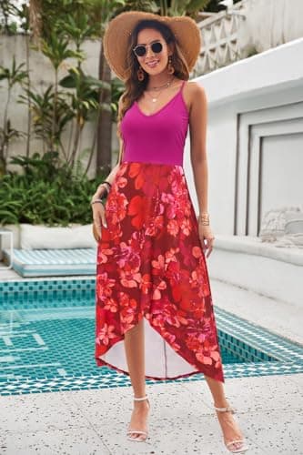 KILIG Women 2024 V Neck Sleeveless Casual Summer Sundresses Asymmetrical Patchwork Floral Maxi Dresses (Floral-Z26,Medium) - Image 3