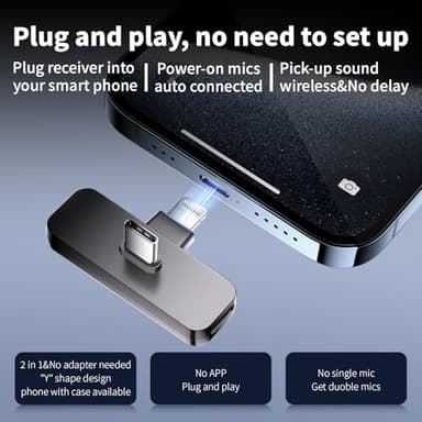 2 Pack Wireless Mini Lavalier Lapel Microphone for iPhone,Android Phone(2 in 1) - 65ft Cordless Clip on Dual Mics with Noise Reduction 6H Working Time for Video Recording Vlogging, YouTube,(Black) - Image 2