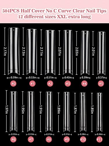 Quaferen Clear Square Nail Tips, 504PCS 3XL Long No C Curve Nail Tips, Half Cover Flat Tapered Square Straight Gel Acrylic False Nails Tips for DIY Salon Home - Image 6
