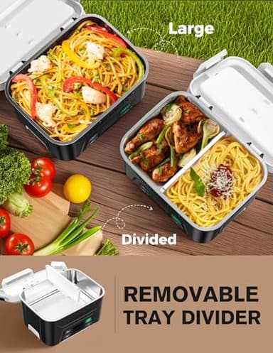 EAST OAK Cordless Electric Lunch Box for Adults, Heated Lunch Box Battery Powered with Automatic Heating, 5.5 Cups Portable Food Warmer with Removable Tray Divider - Image 5