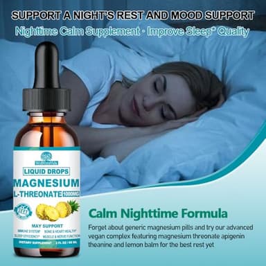 Magnesium L-Threonate Liquid, Triple Sleep Magnesium Threonate w. Apigenin, Theanine, Lemon Balm High Absorption Liquid Magnesium Threonate Supplement for Sleep Memory Calm Brain Nerve Muscle - Image 5