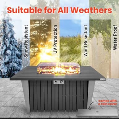 SereneLife Outdoor Propane Fire Pit Table - CSA/ETL Certified 50,000 BTU Pulse Ignition Weatherproof Rectangle Propane Gas Fire Table w/Adjustable Flame - Glass Rocks Wind Guard, Black SLFPSX55 - Image 5