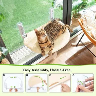 Cat Window Perch - Cat Hammock - Window - Seat - Home - Cats Window Hammocks Bed for Indoor Cats, Solid Metal Frame, 4 Suction Cups, Reversible Cover, Foldable, Cordless (Beige) - Image 3