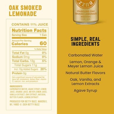Betty Buzz Oak Smoked Lemonade Sparkling Mocktail by Blake Lively (12 pack Cans) - Natural Flavors & Sweeteners, Only Clean Ingredients - Image 2