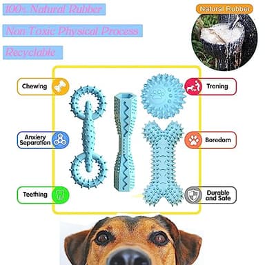 Cdyzqikm 4 Pack Puppy Teething Toys 0-6 Months Dog Chew Toy Cute Rubber Bone,Teeth Clean Ball,Interactive Donut,Treat Dumbbell for Small Dogs(Blue) - Image 4
