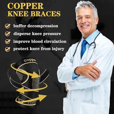 Copper Knee Braces with Strap for Knee Pain Women and Men(2 Pack), Knee Compression Sleeve for Arthritis, ACL, Meniscus Tear, Joint Pain Relief, Knee Support for Working, Running, Weightlifting(XL) - Image 3