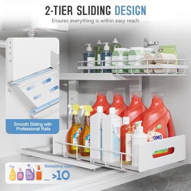 Biboraya 2 Pack Under Sink Organizer with Smooth Ball Bearing Slides,2-Tier Pull Out Cabinet Storage,Slide Out Drawers for Bathroom&Kitchen,Under Sink Shelf,Rust-resistant Coating,Height Adjustable - Image 5