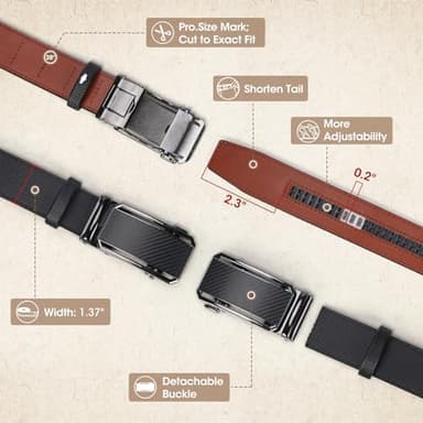 Mens Belt Leather Ratchet Belts for Men Adjustable 1 3/8" Men's Belts for Dress Casual with Gift Box, Trim to Fit - Image 4