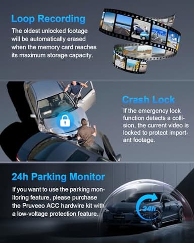 PRUVEEO 360 Degree View 4 Channel Dash Cam Front and Rear Inside Left Right, Dash Camera for Cars, Built-in GPS WiFi Night Vision, 24/7 Recording Parking Mode Monitor, Free 128G Card - Image 6