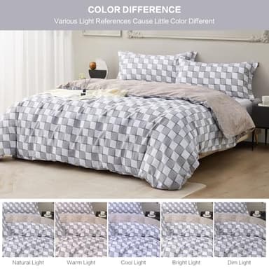 SAPHREAS Gray Checkered Duvet Cover Set Twin Size 2pcs Cotton Soft Plaid Geometric Bedding Comforter Cover 1 Duvet Cover 68"x90" and 1 Pillow Sham 20"x26" - Image 6
