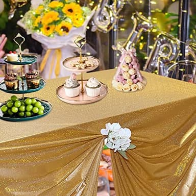 Fitable Gold Sequin Tablecloth for Parties 54x54 Inch - Sparkle Glitter Table Cloth Laser Square Overlay for Wedding Baby Shower Ceremony Birthday Holiday Banquet Decoration - Image 3