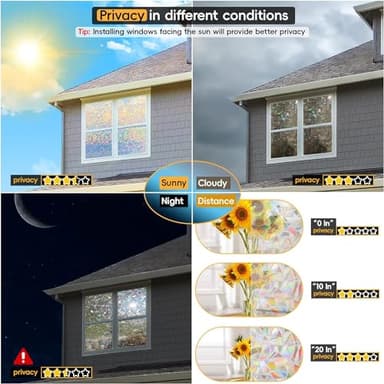 Dwersty Rainbow Window Privacy Film with Cutting Reference Line, 3D Decals Stained Glass Clings, Static Cling Sticker, Suncatcher Windows Cover Tint for Home, 17.5 Inch x 78.74 Inch - Image 7