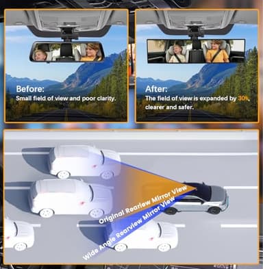 HmmtyRack Rear View Mirror, Chrome Anti-glare Panoramic Rear Mirrors Universal 12 Inch Convex Car Interior Clip on Extra Big Wide Angle Rearview Mirror Extender to Reduce Blind Spot for Car SUV Trucks - Image 5