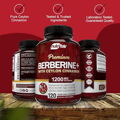 NutriFlair Premium Berberine HCL 1200mg, 120 Capsules - Plus Pure True Ceylon Cinnamon, Berberine HCI Root Supplements Pills - Immune System - yields an Optimal 8% HCl - Image 5