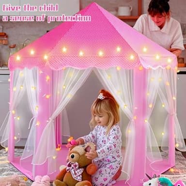 Juliful Unic Princess Play Tent for Girls with 20-ft Star Light String – Large Pink Castle Playhouse Toy for Kids, Indoor & Outdoor, Perfect Birthday for Children, 55"×53" (D×H) - Image 4
