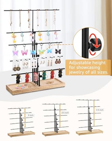 HULISEN Earring Display for Vendors, Adjustable Height Earring Display Stands for Selling, Jewelry Display for Earring Card, Earring Rack Display Holder with Tray, 30 Hooks, Carbonized Brown - Image 2