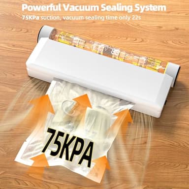 Food Storage Vacuum Sealer Machine, 75KPA Strong Suction, Dry/Wet Modes, 20 Vacuum Seal Bags for Food, Digital Countdown Timer, Compact Lightweight, Ideal for Home Kitchen Use - Image 5