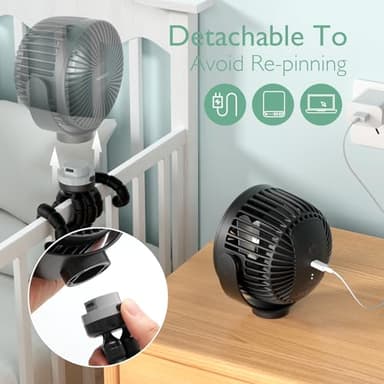 Momcozy Portable Stroller Fan, 8000mAh, 27H Ultra-long Battery Life, Detachable 4 Speed 360°Rotate, LED Night Light with 2 Modes, USB Rechargeable Handheld Cooling Fan for Travel, Car Seat, Bedroom - Image 5