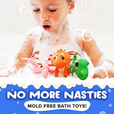 SplashEZ Mold Free Dinosaur Bath Toys, No Hole Bath Toys for Toddlers, Bathtub Dinosaur Set for Kids, No Mold Floating Water Dino Set for Pool, BPA-Free Safe Fun, Infant Babies Ages 1 3 6 12 18 Mo - Image 2